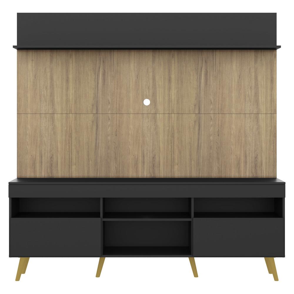 Rack com Painel TV 65" Madri Multimóveis Preto/Rustic com Prateleira e Pés Retrô Natural