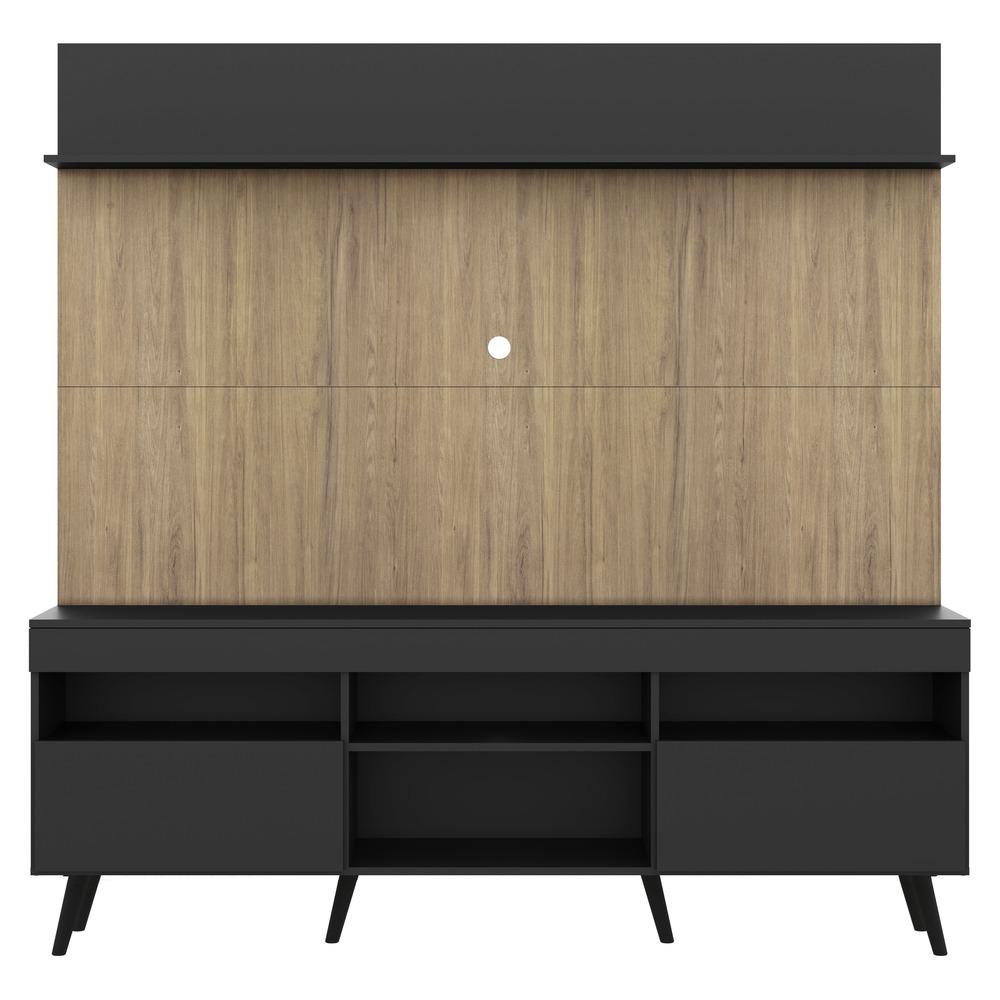 Rack com Painel TV 65" Madri Multimóveis Preto/Rustic com Prateleira e Pés Retrô Preto