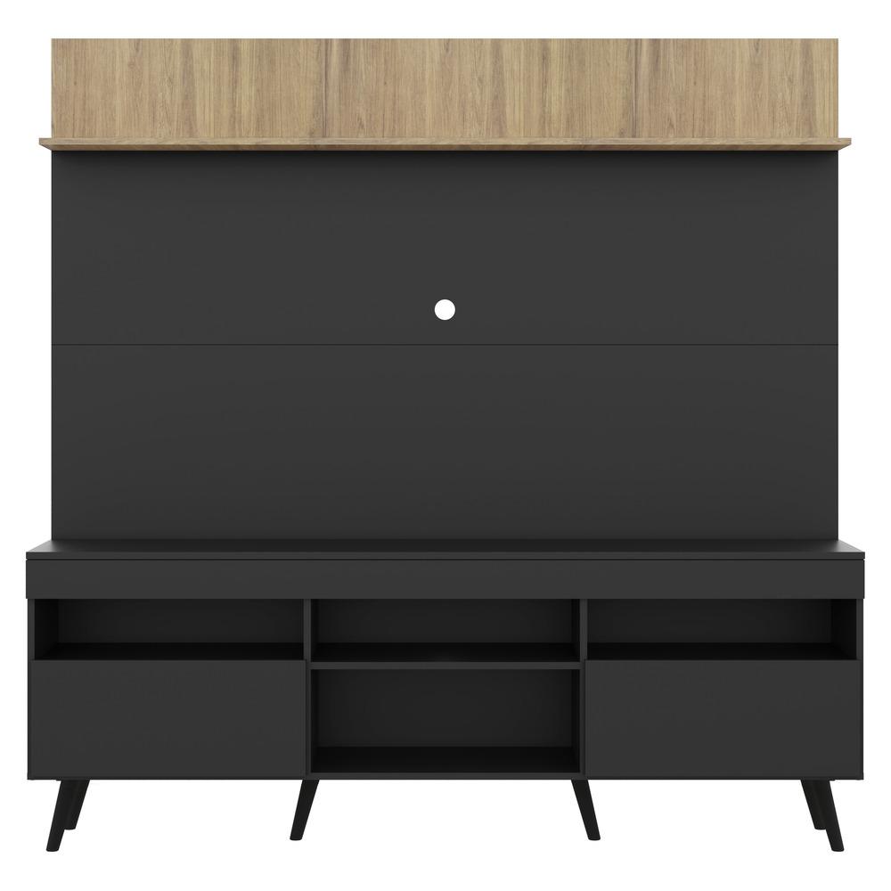 Rack com Painel TV 65" Madri Multimóveis Preto/Rustic com Prateleira e Pés Retrô Preto