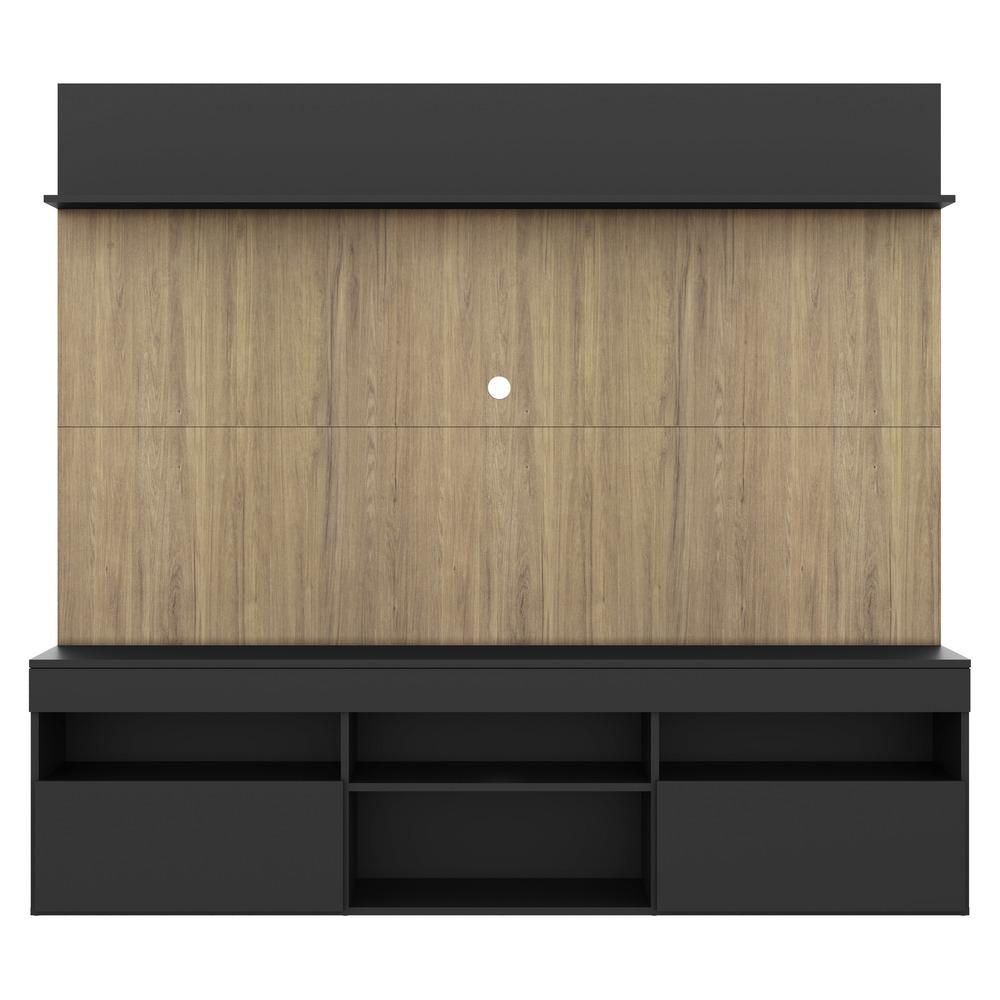 Rack com Painel TV 65" Madri Multimóveis Preto/Rustic com Suporte e Prateleira Preta