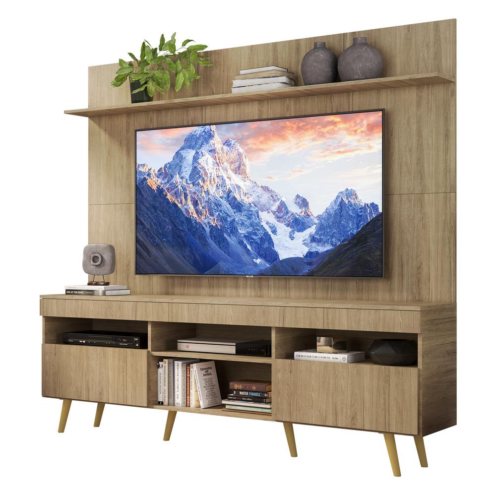 Rack com Painel TV 65" Madri Multimóveis Rustic com Prateleira e Pés Retrô Natural