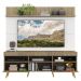 Rack com Painel TV 65" Madri Multimóveis Rustic/Branco com Prateleira e Pés Retrô Natural