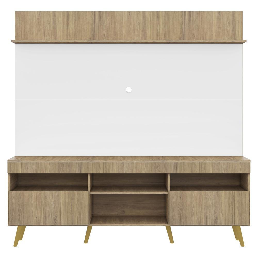 Rack com Painel TV 65" Madri Multimóveis Rustic/Branco com Prateleira e Pés Retrô Natural