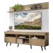 Rack com Painel TV 65" Madri Multimóveis Rustic/Branco com Prateleira e Pés Retrô Preto