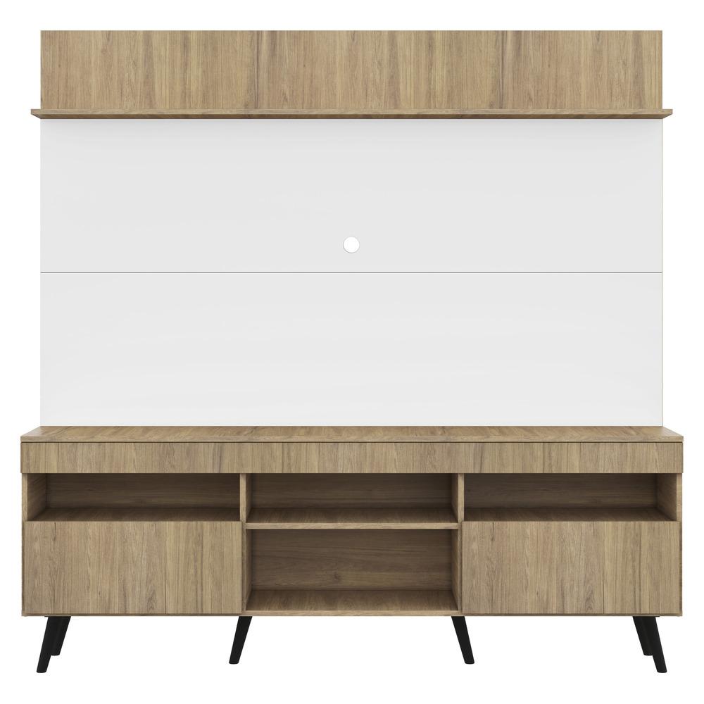 Rack com Painel TV 65" Madri Multimóveis Rustic/Branco com Prateleira e Pés Retrô Preto