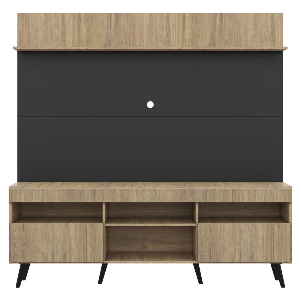 Rack com Painel TV 65" Madri Multimóveis Rustic/Preto com Prateleira e Pés Retrô Preto