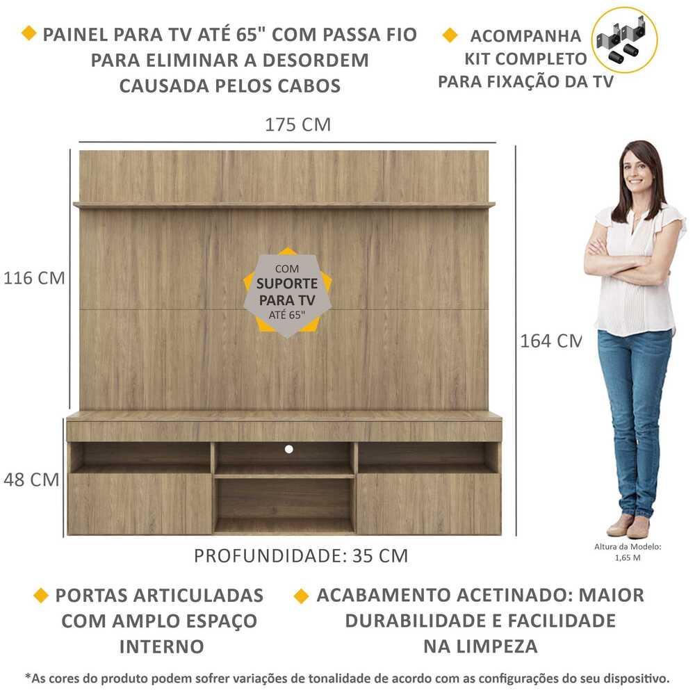 Rack com Painel TV 65" Madri Multimóveis com Suporte  e Prateleira Rustic