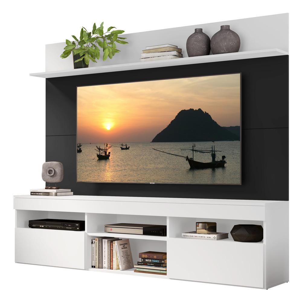 Rack com Painel TV 65" Madri Multimóveis com Suporte e Prateleira Branco/Preto