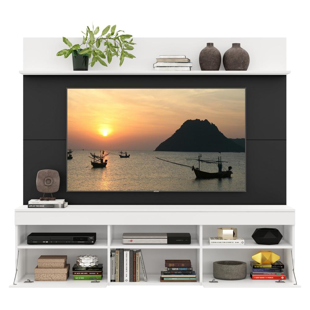 Rack com Painel TV 65" Madri Multimóveis com Suporte e Prateleira Branco/Preto