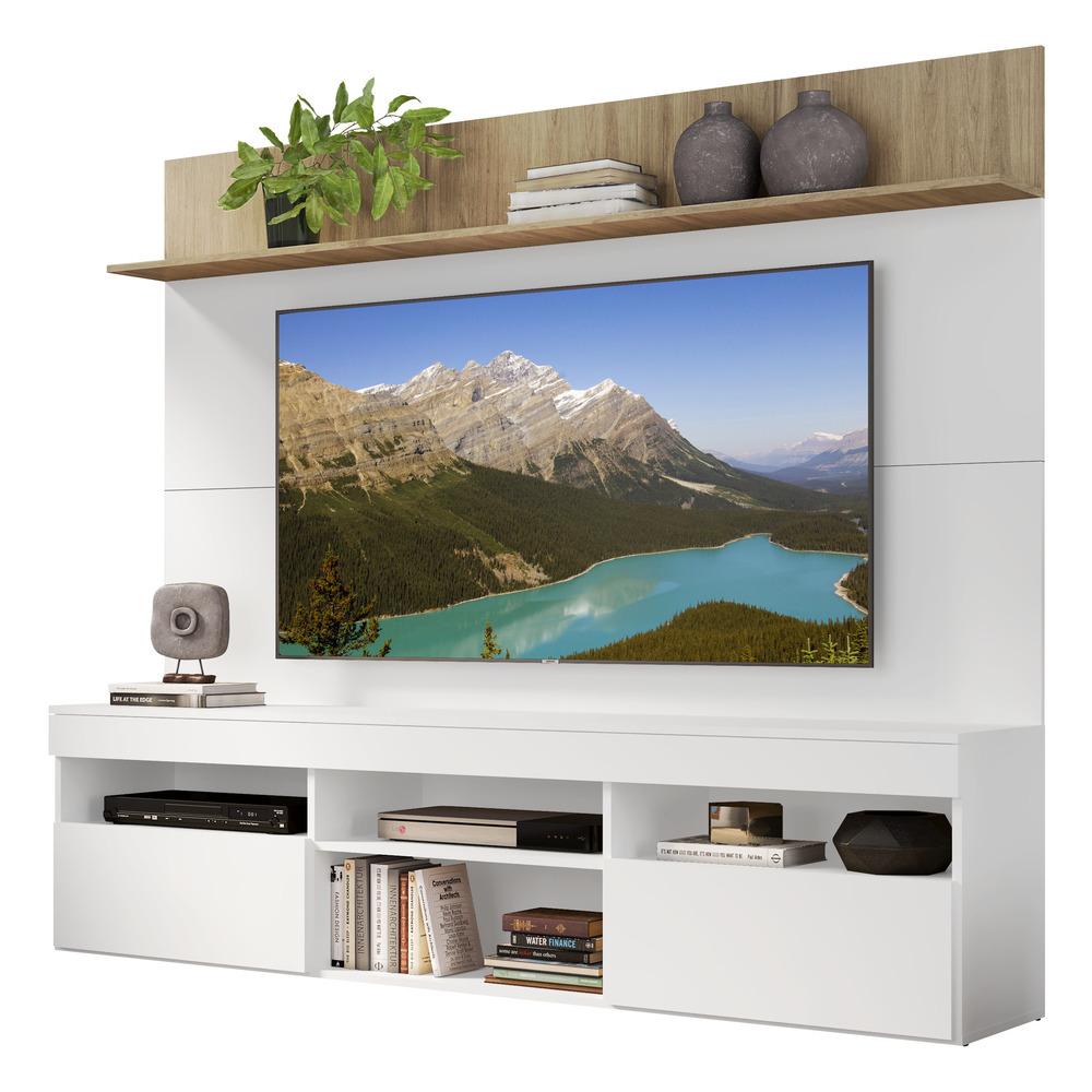Rack com Painel TV 65" Madri Multimóveis com Suporte e Prateleira Branco/Rustic