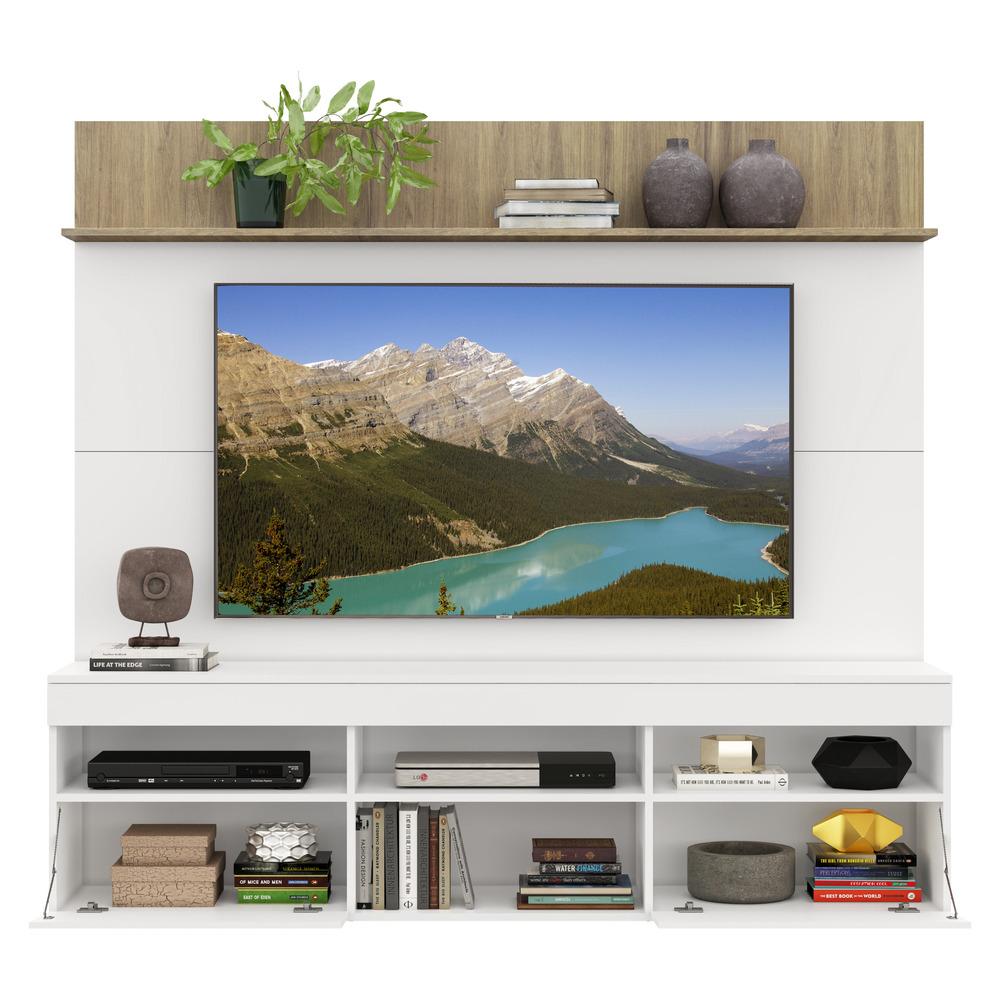 Rack com Painel TV 65" Madri Multimóveis com Suporte e Prateleira Branco/Rustic