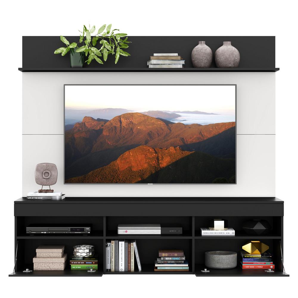 Rack com Painel TV 65" Madri Multimóveis com Suporte e Prateleira Preto/Branco