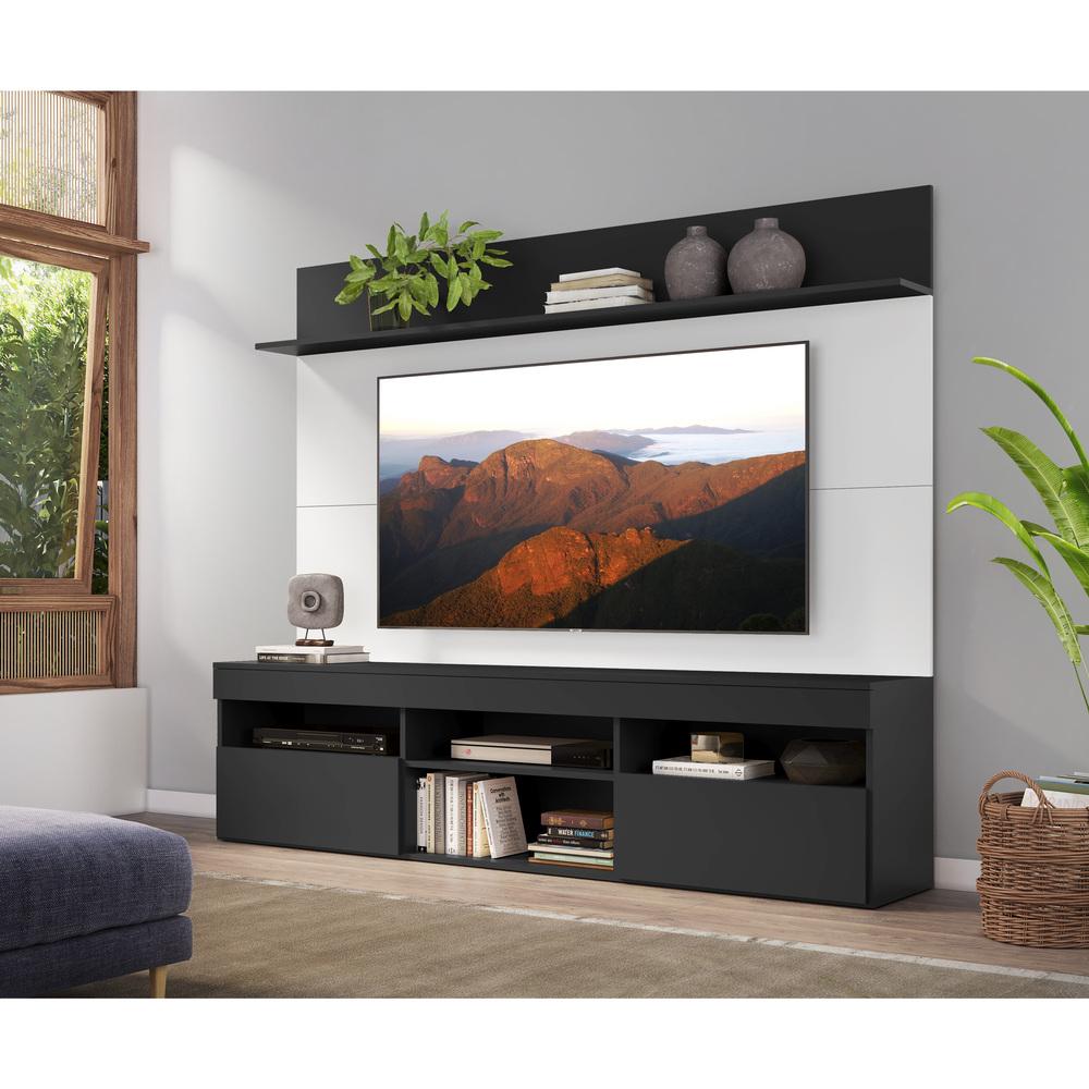Rack com Painel TV 65" Madri Multimóveis com Suporte e Prateleira Preto/Branco