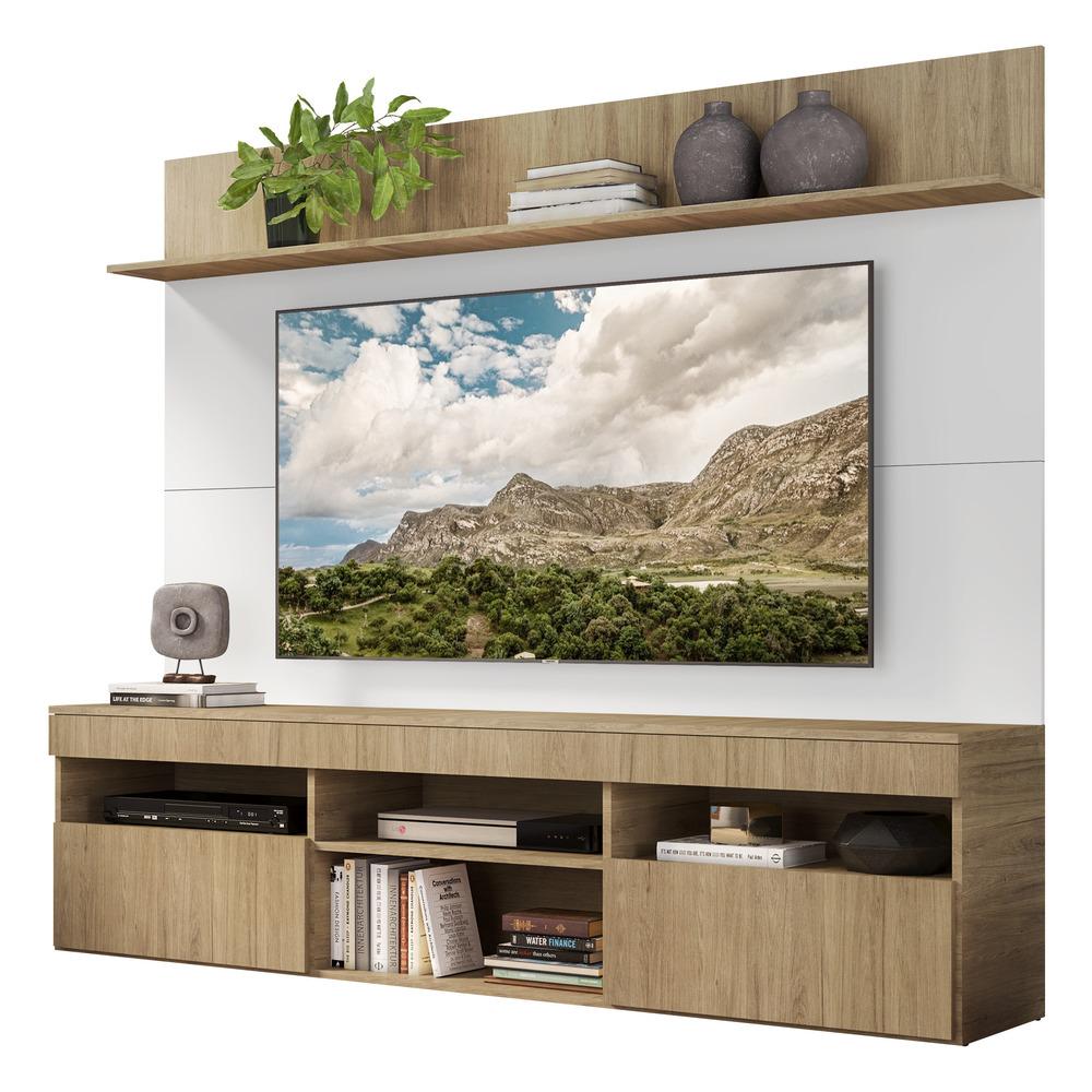 Rack com Painel TV 65" Madri Multimóveis com Suporte e Prateleira Rustic/Branco
