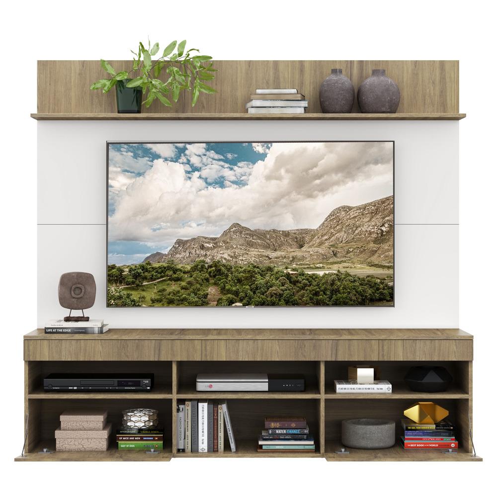 Rack com Painel TV 65" Madri Multimóveis com Suporte e Prateleira Rustic/Branco