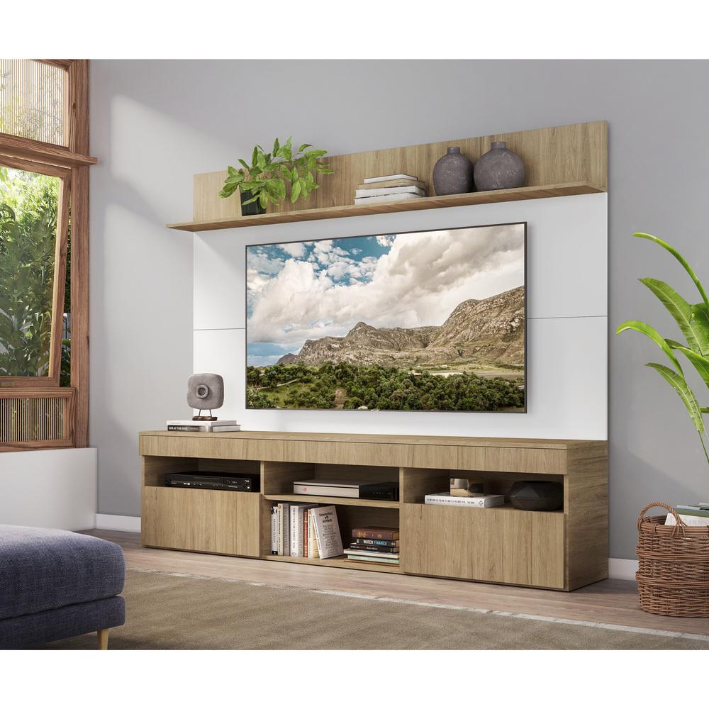 Rack com Painel TV 65" Madri Multimóveis com Suporte e Prateleira Rustic/Branco