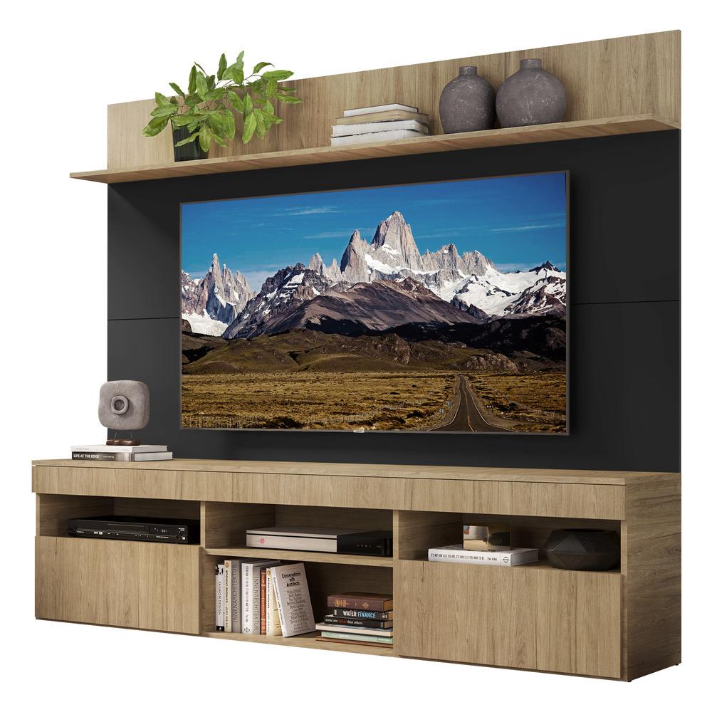 Rack com Painel TV 65" Madri Multimóveis com Suporte e Prateleira Rustic/Preto