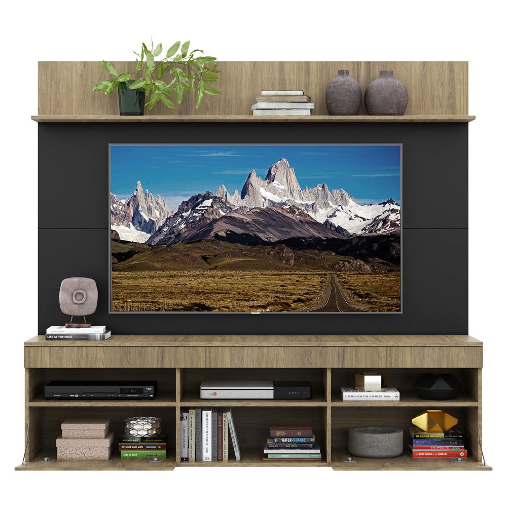 Rack com Painel TV 65" Madri Multimóveis com Suporte e Prateleira Rustic/Preto