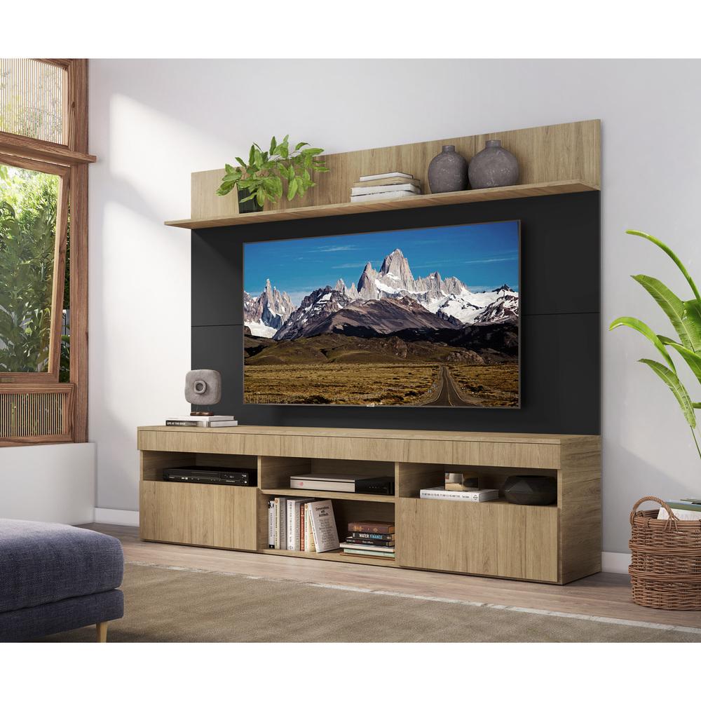 Rack com Painel TV 65" Madri Multimóveis com Suporte e Prateleira Rustic/Preto
