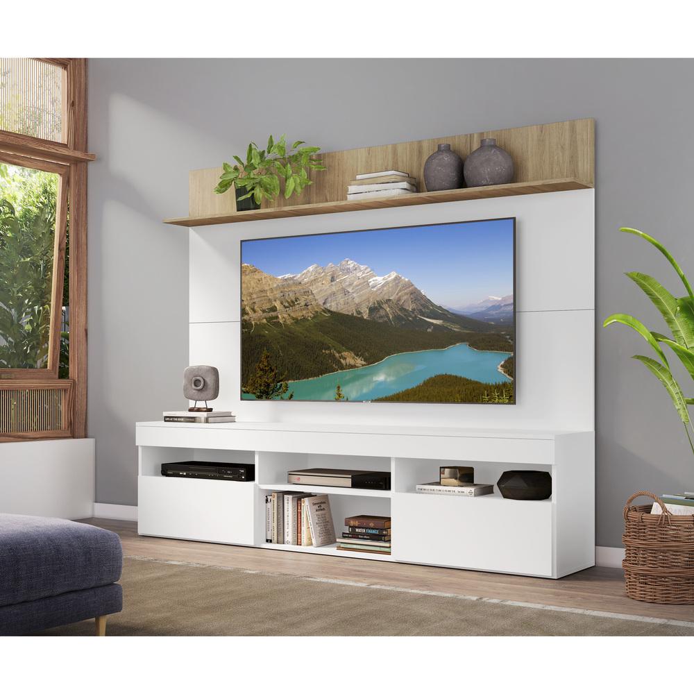 Rack com Painel TV 65" Madri Multimóveis e Prateleira Branco/Rustic