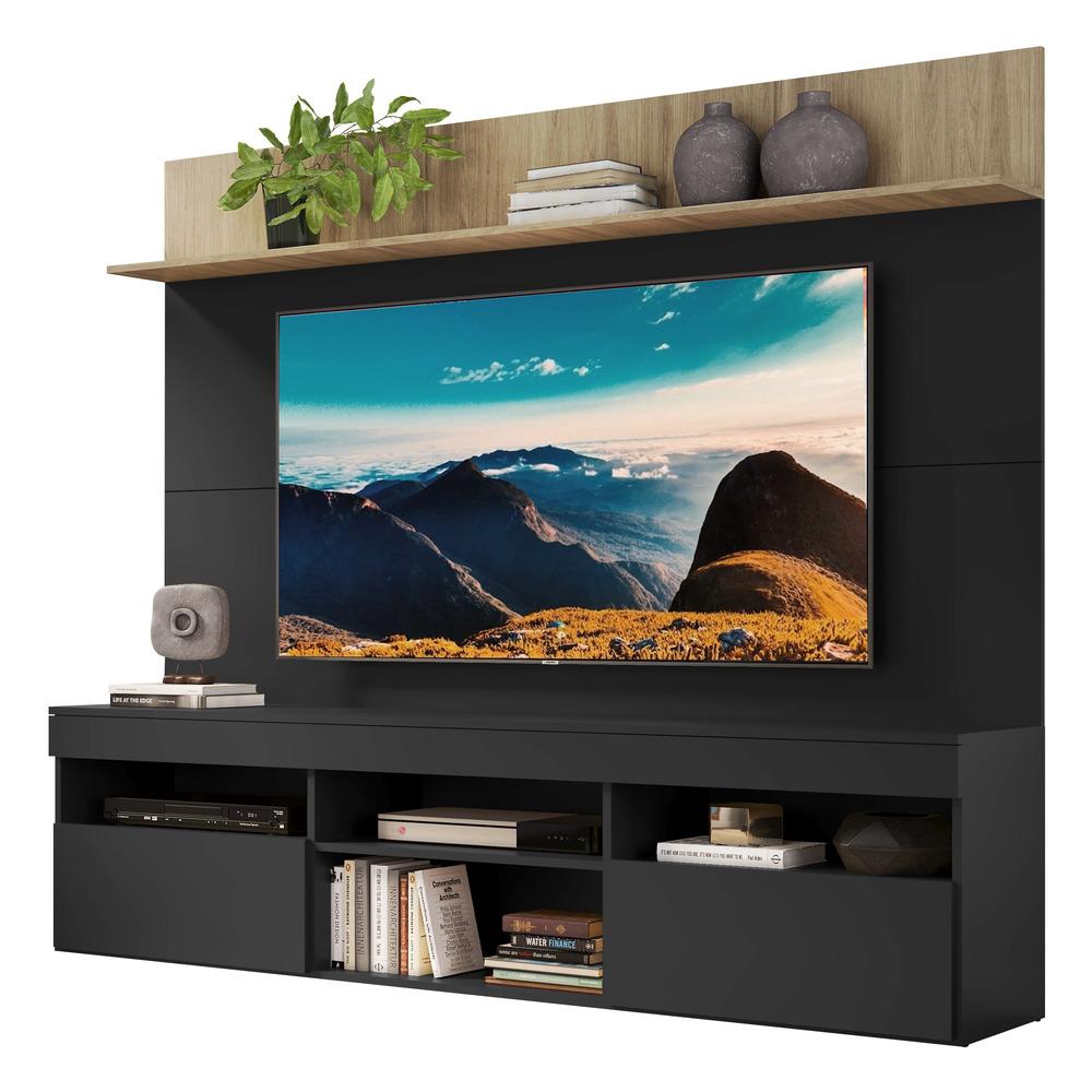Rack com Painel TV 65" Madri Multimóveis e Prateleira Preto/Rustic