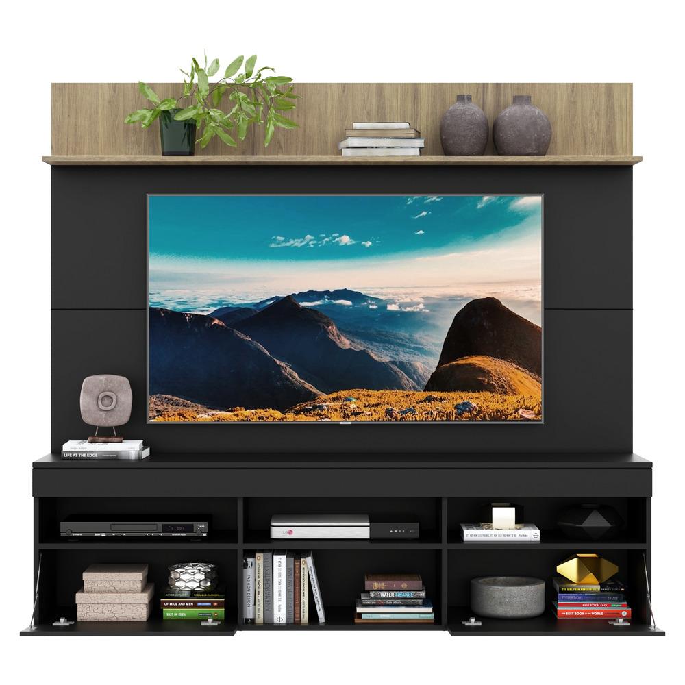 Rack com Painel TV 65" Madri Multimóveis e Prateleira Preto/Rustic
