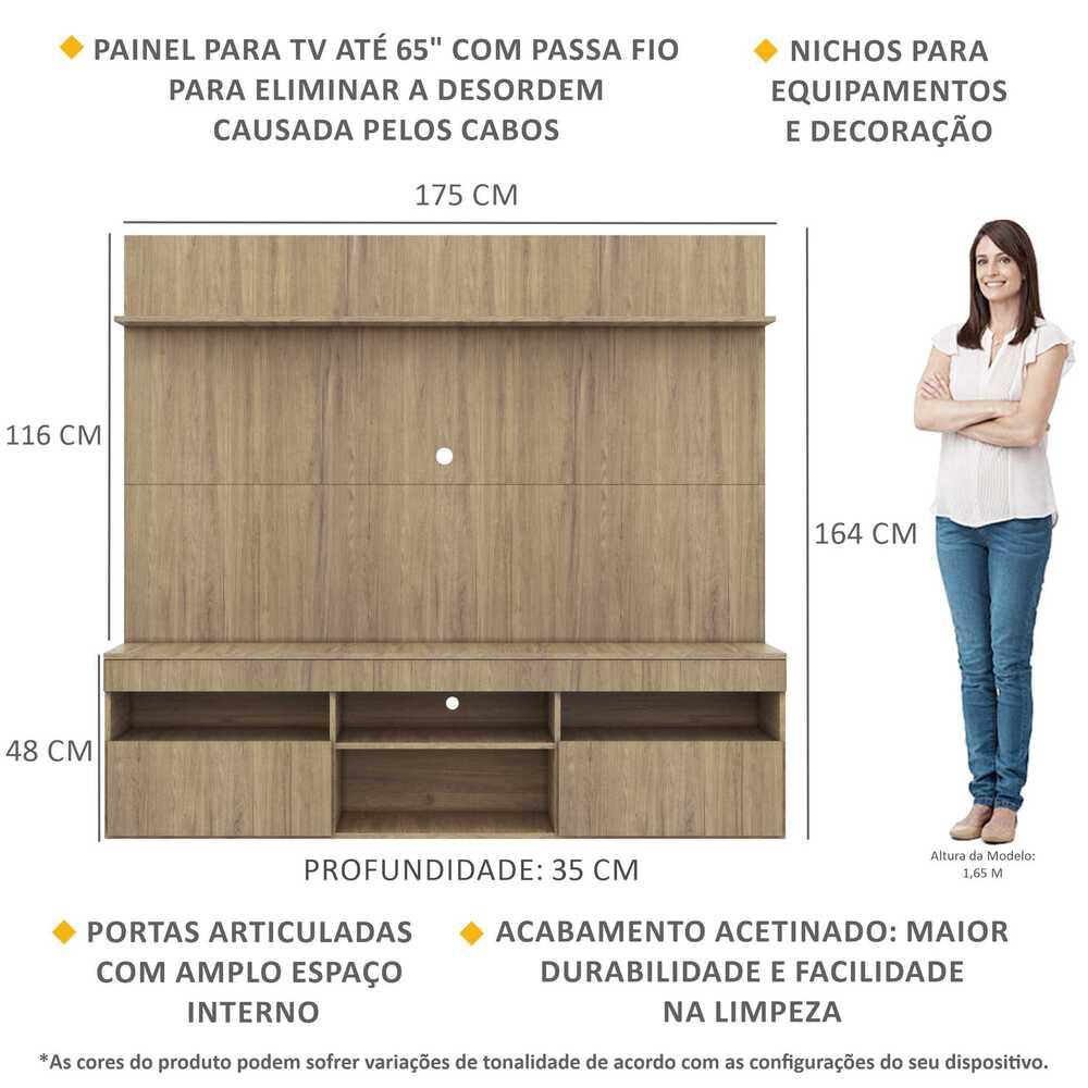 Rack com Painel TV 65" Madri Multimóveis e Prateleira Rustic