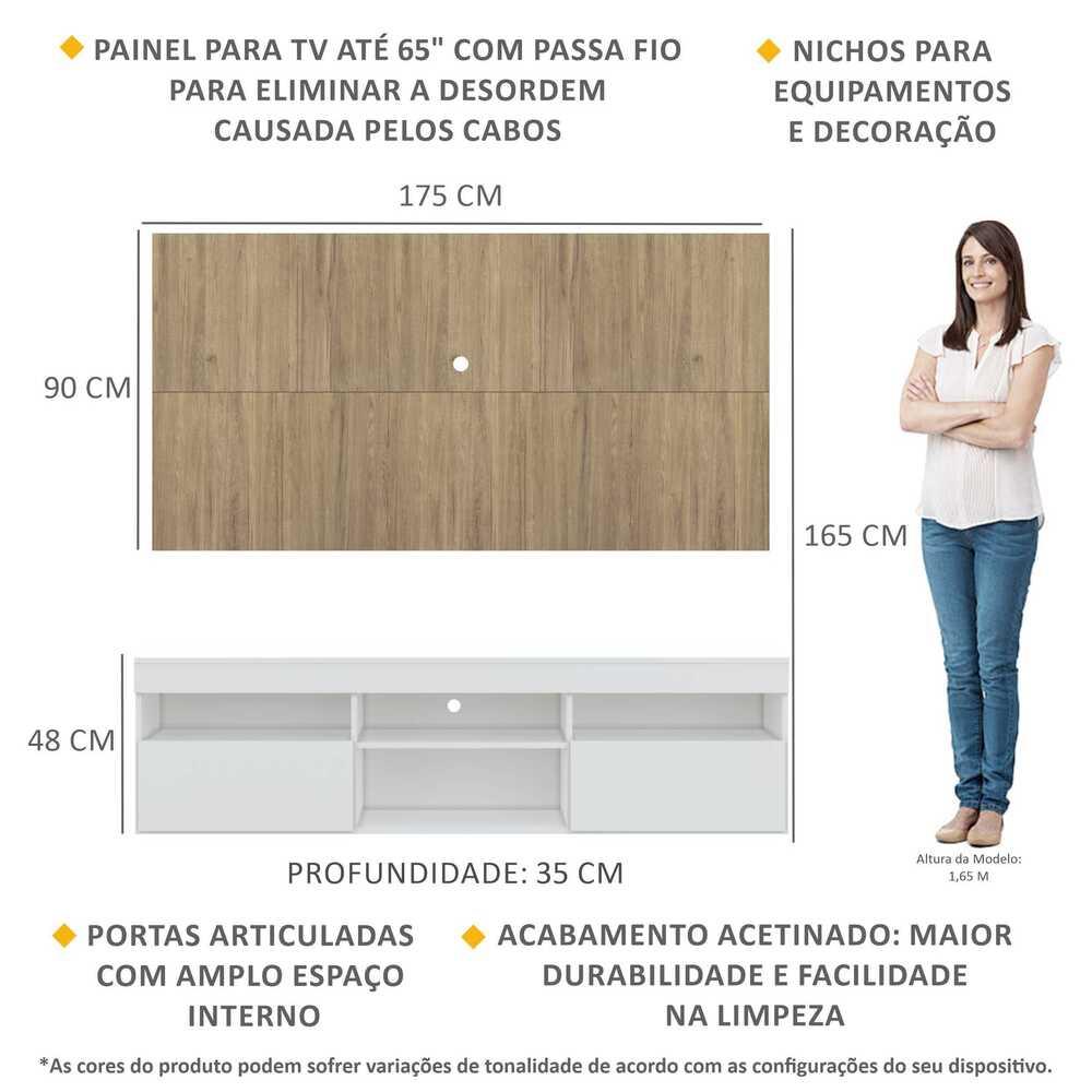 Rack com Painel TV 65" com 2 portas Londres Multimóveis Branco/Rustic