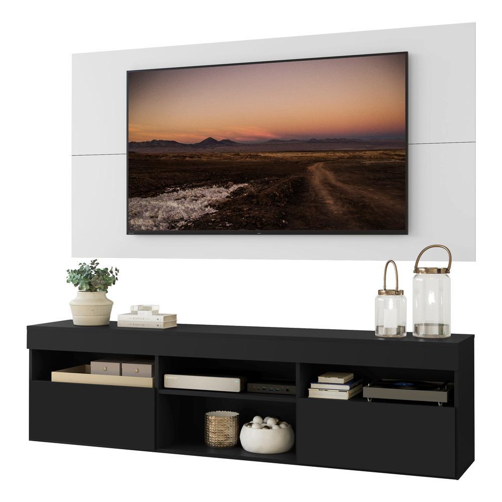 Rack com Painel TV 65" com 2 portas Londres Multimóveis Preto/Branco