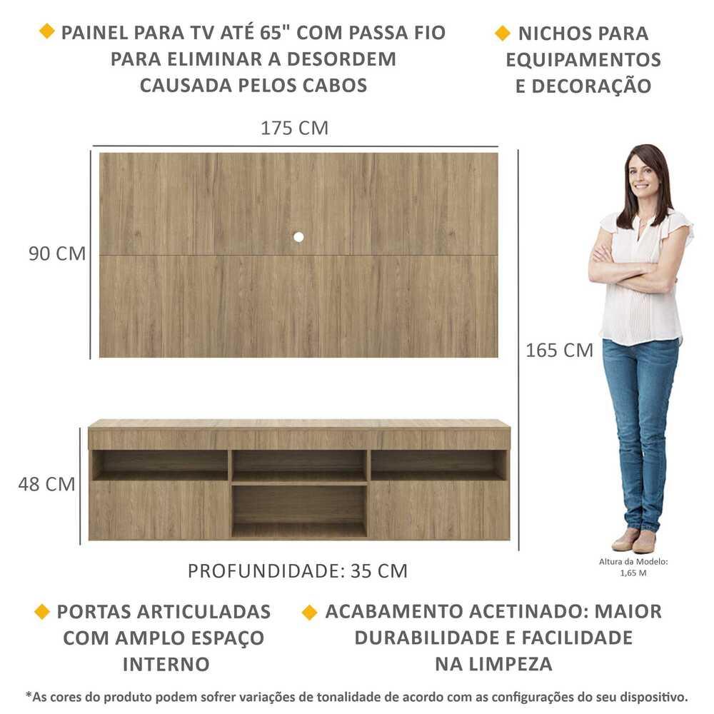 Rack com Painel TV 65" com 2 portas Londres Multimóveis Rustic