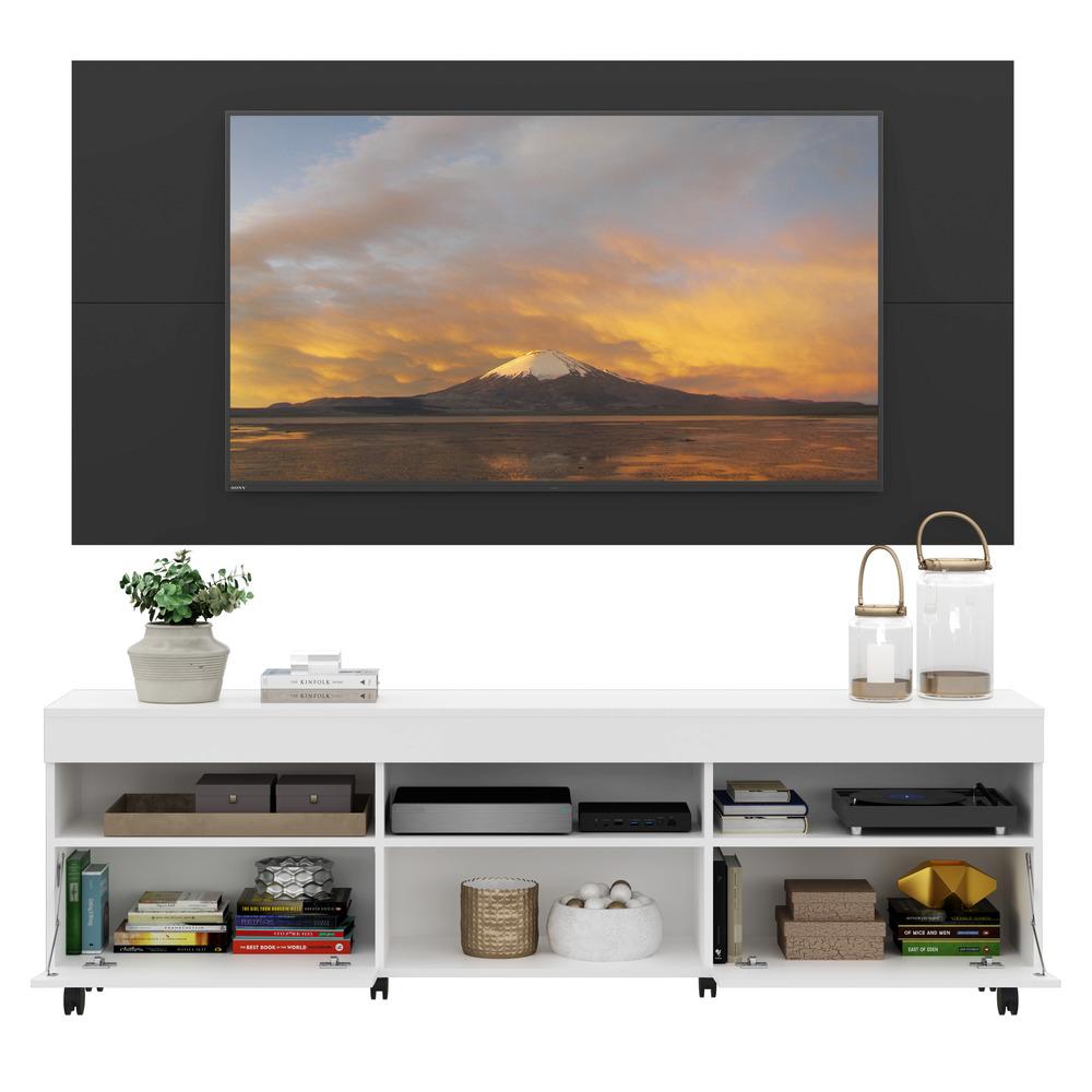 Rack com Painel TV 65" com Rodízios e 2 portas Londres Multimóveis Branco/Preto