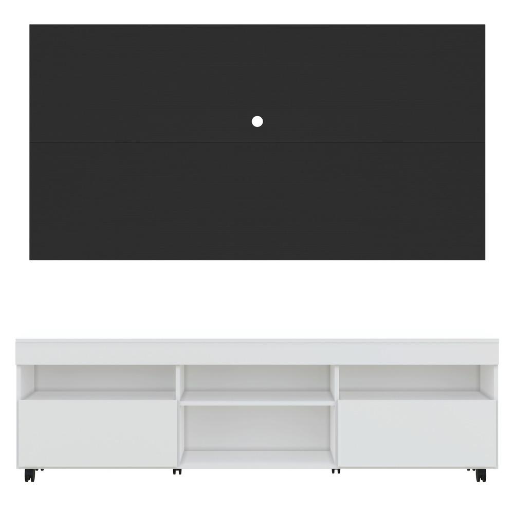 Rack com Painel TV 65" com Rodízios e 2 portas Londres Multimóveis Branco/Preto