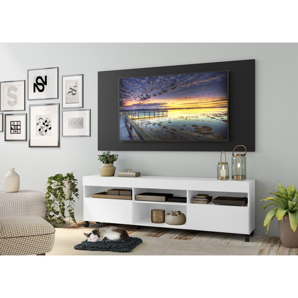 Rack com Painel TV 65" com Rodízios e 2 portas Londres Multimóveis Branco/Preto