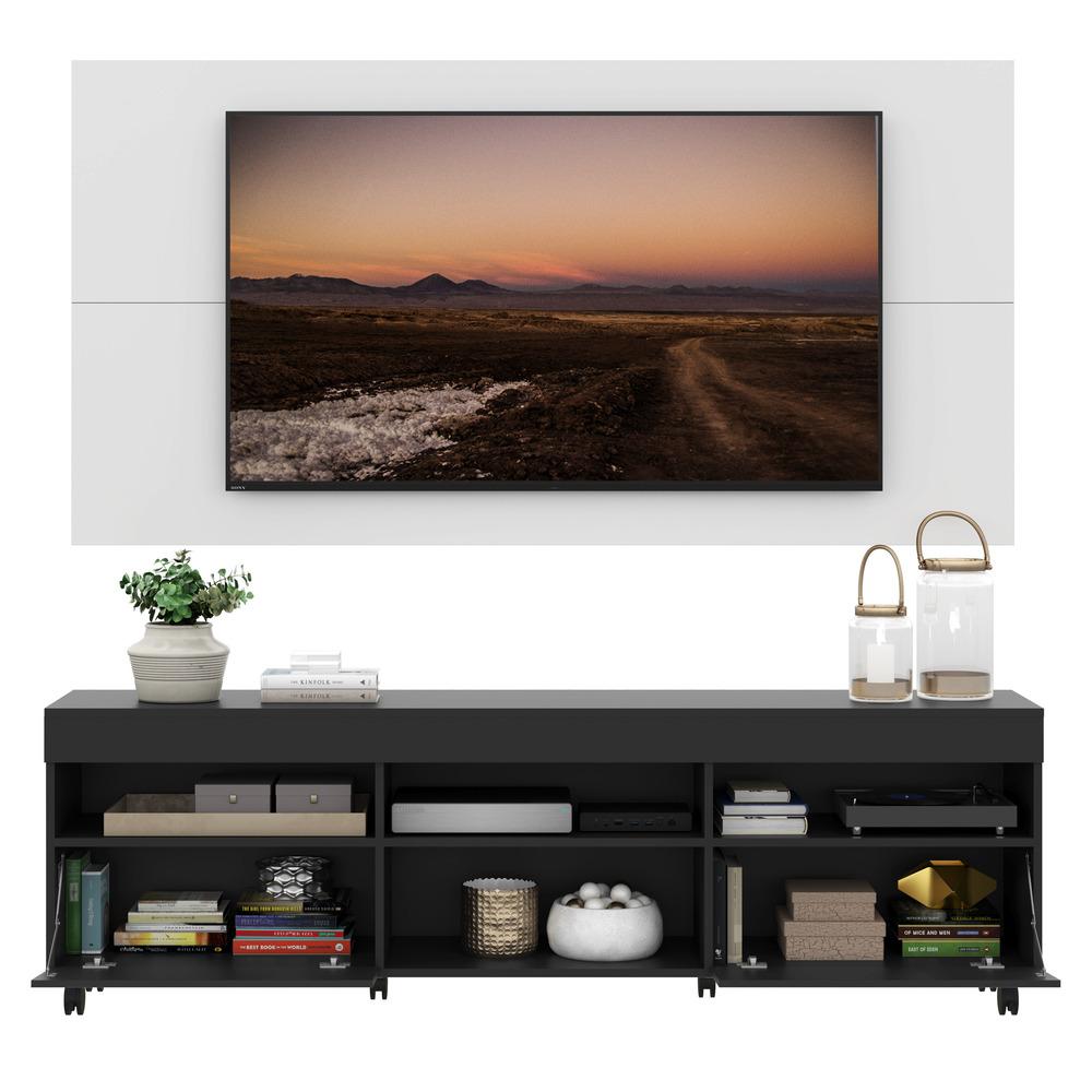 Rack com Painel TV 65" com Rodízios e 2 portas Londres Multimóveis Preto/Branco