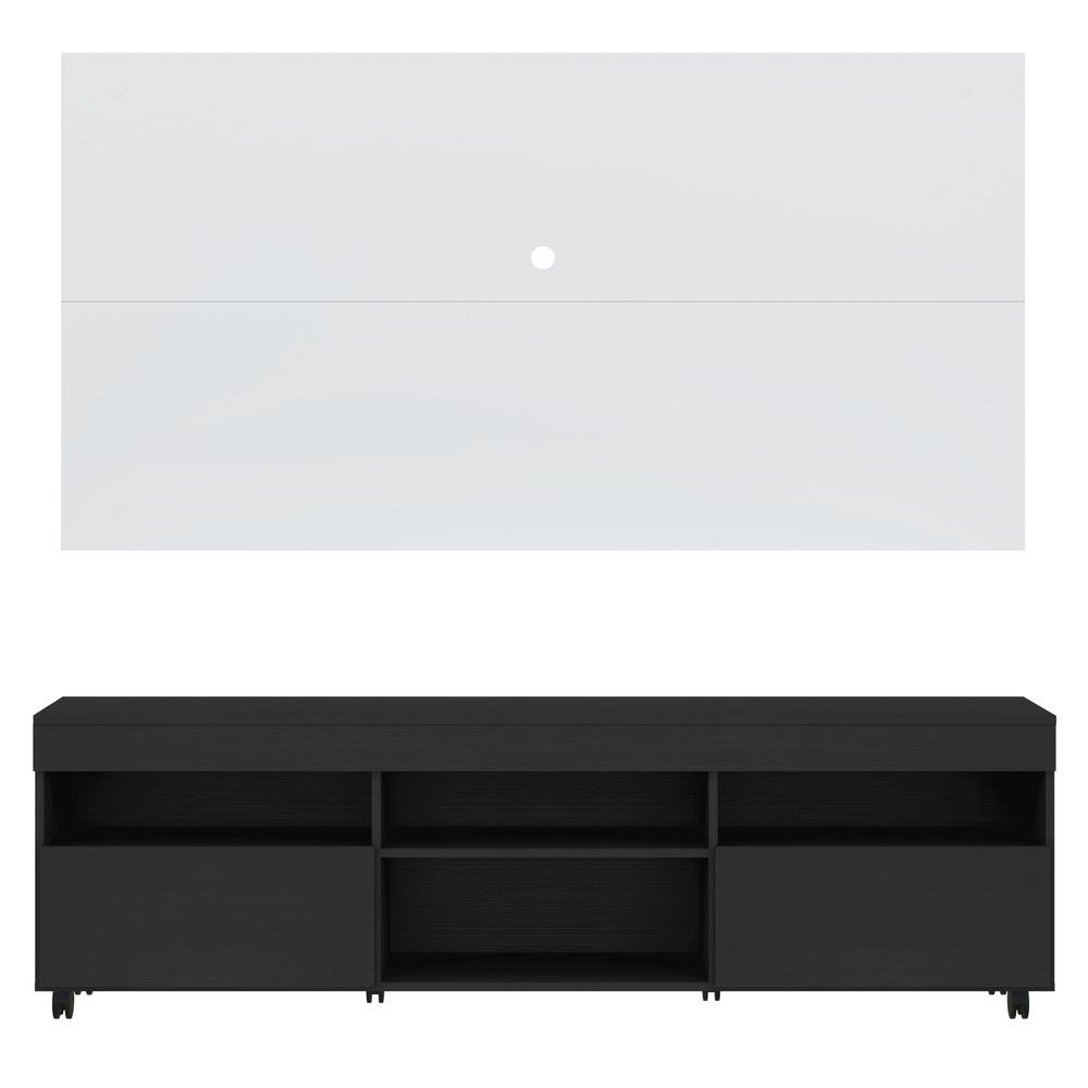 Rack com Painel TV 65" com Rodízios e 2 portas Londres Multimóveis Preto/Branco