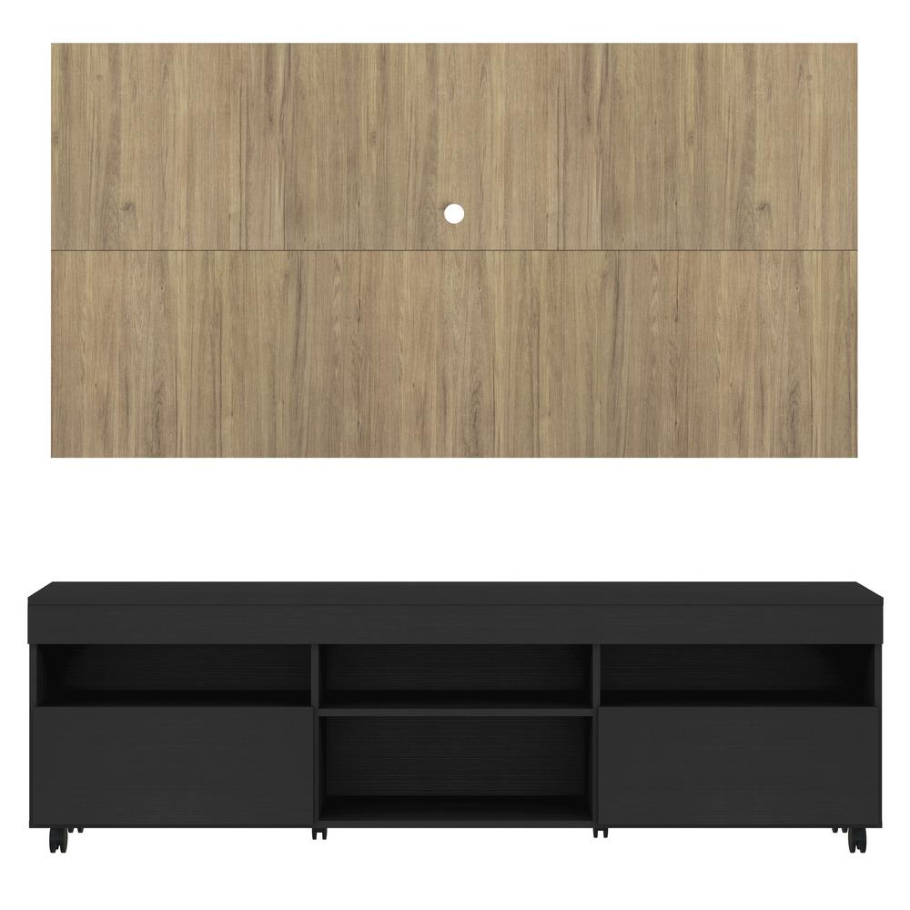 Rack com Painel TV 65" com Rodízios e 2 portas Londres Multimóveis Preto/Rustic