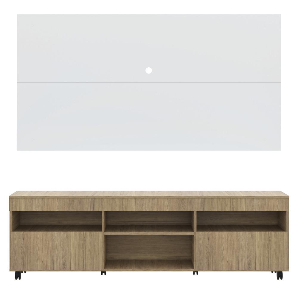 Rack com Painel TV 65" com Rodízios e 2 portas Londres Multimóveis Rustic/Branco