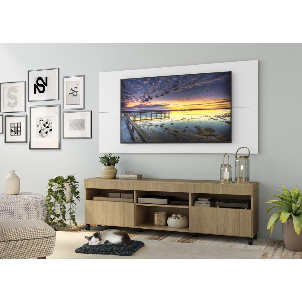 Rack com Painel TV 65" com Rodízios e 2 portas Londres Multimóveis Rustic/Branco