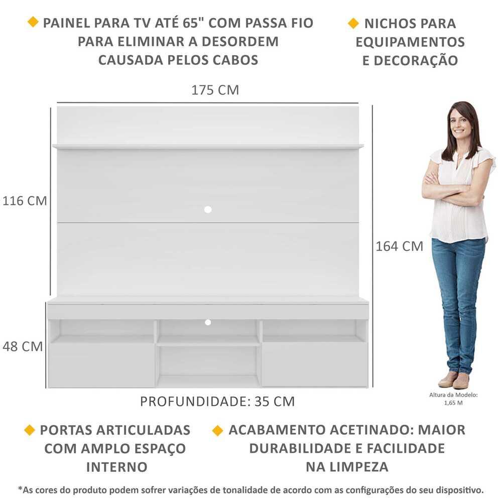 Rack com Painel TV 65" e Prateleira Madri Multimóveis Branco
