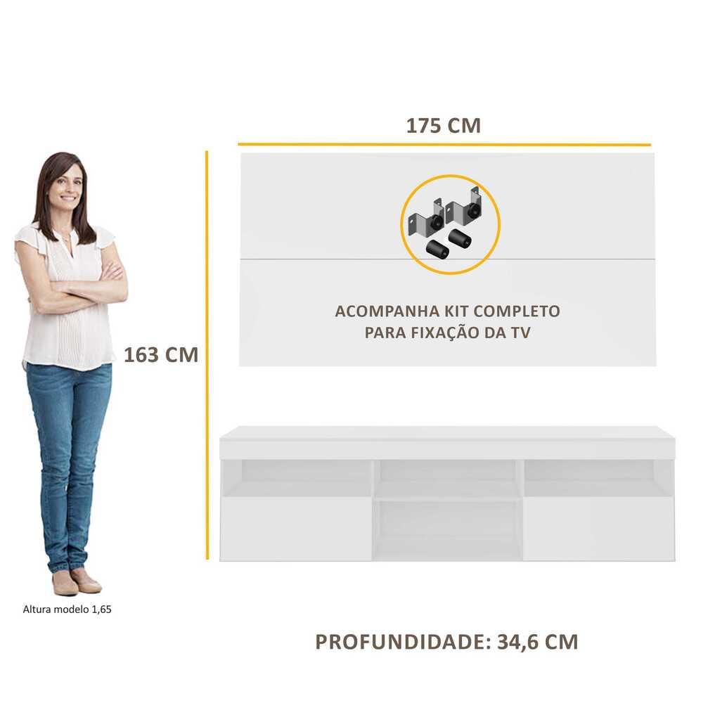 Rack com Painel e Suporte P/TV até 65" Flórida Multimóveis Branco