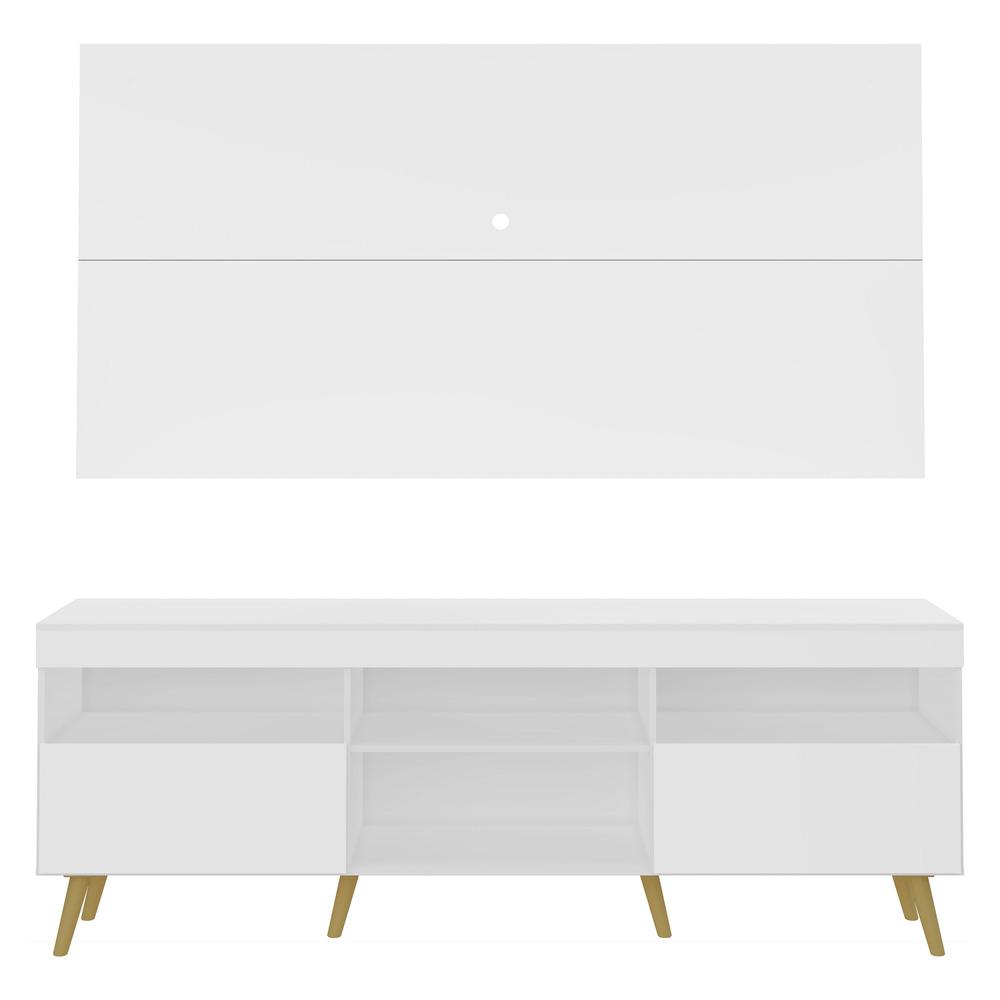 Rack com Painel e Suporte TV 65" Londres Multimóveis Pés Retrô e 2 portas Branco/Natural
