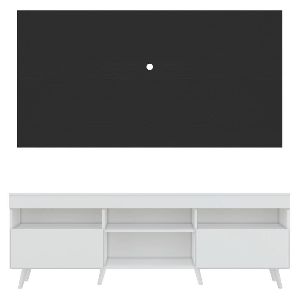 Rack com Painel e Suporte TV 65" Londres Multimóveis Pés Retrô e 2 portas Branco/Preto/Branco
