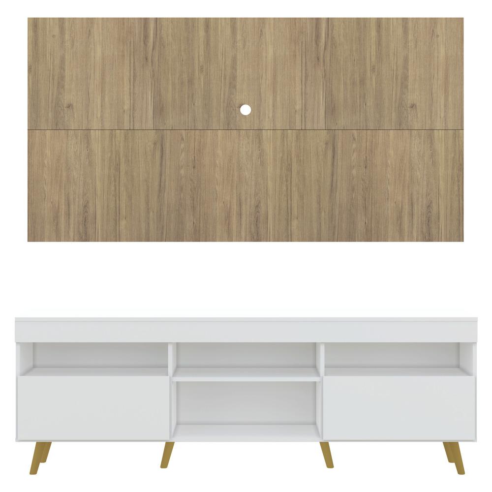 Rack com Painel e Suporte TV 65" Londres Multimóveis Pés Retrô e 2 portas Branco/Rustic/Natural