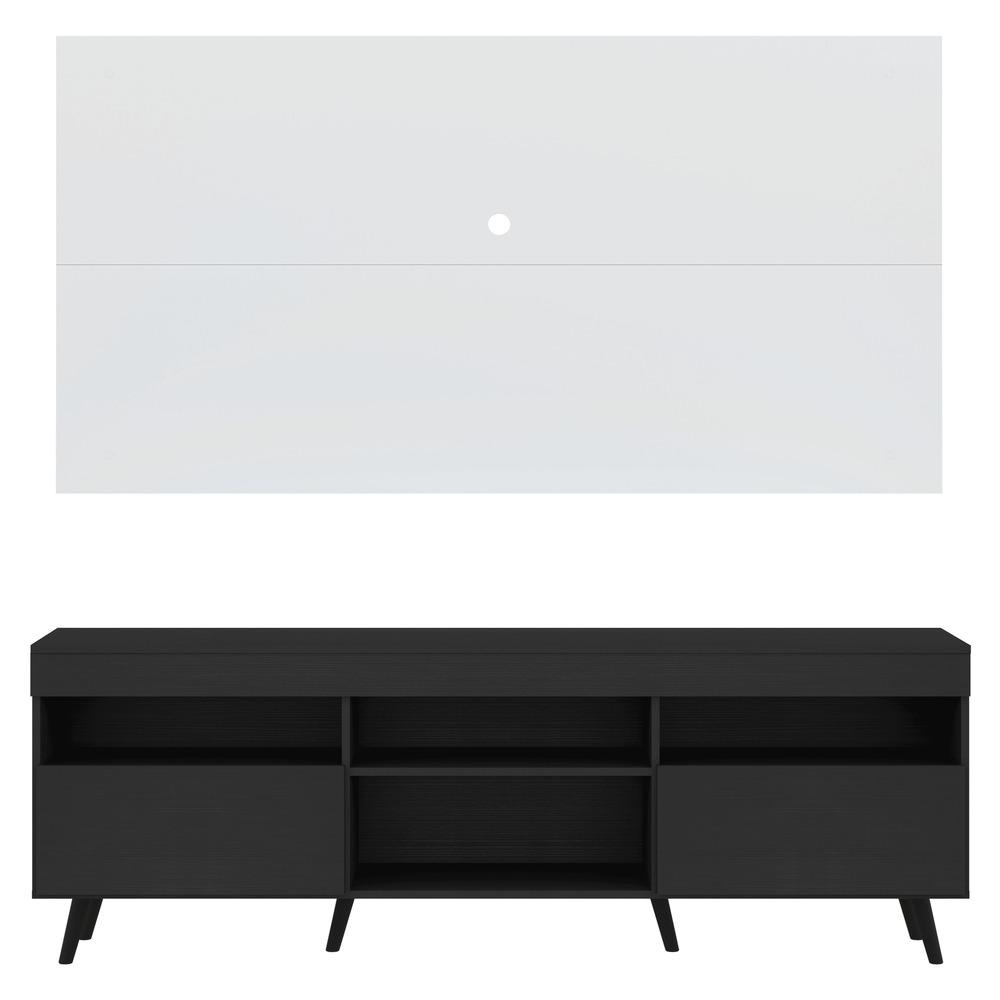 Rack com Painel e Suporte TV 65" Londres Multimóveis Pés Retrô e 2 portas Preto/Branco/Preto