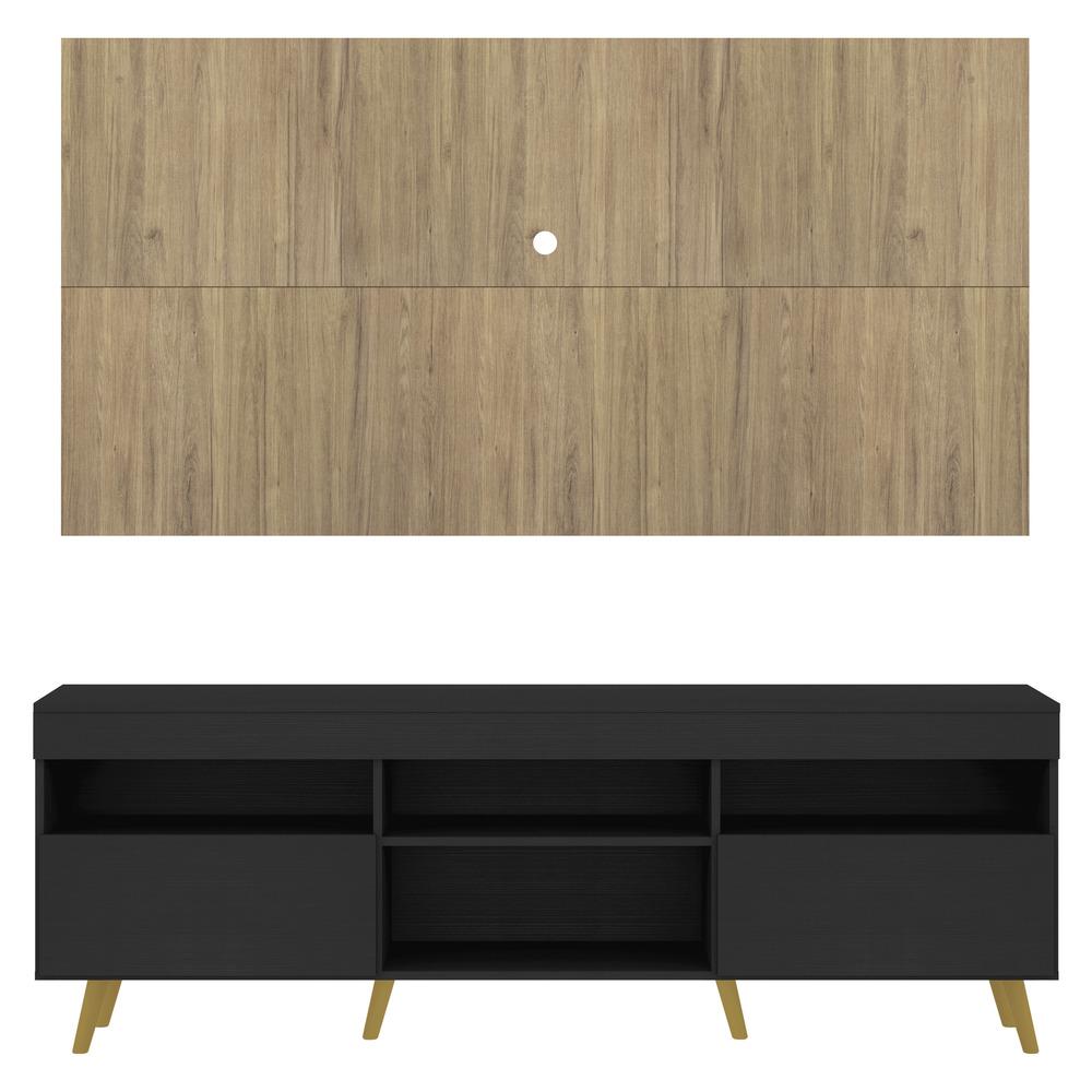 Rack com Painel e Suporte TV 65" Londres Multimóveis Pés Retrô e 2 portas Preto/Rustic/Natural