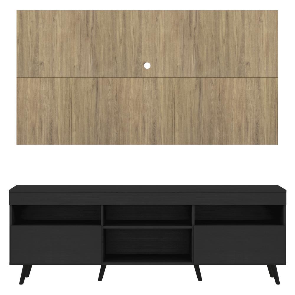 Rack com Painel e Suporte TV 65" Londres Multimóveis Pés Retrô e 2 portas Preto/Rustic/Preto