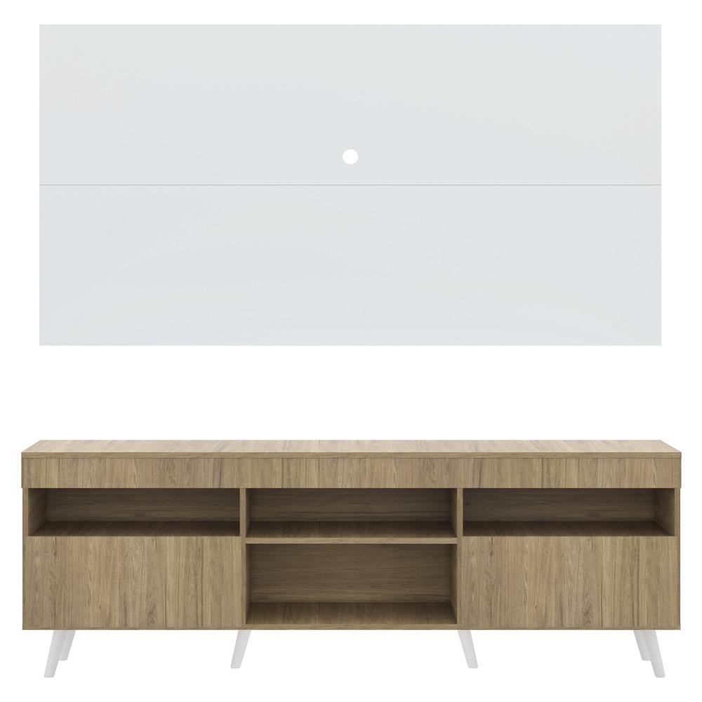 Rack com Painel e Suporte TV 65" Londres Multimóveis Pés Retrô e 2 portas Rustic/Branco/Branco