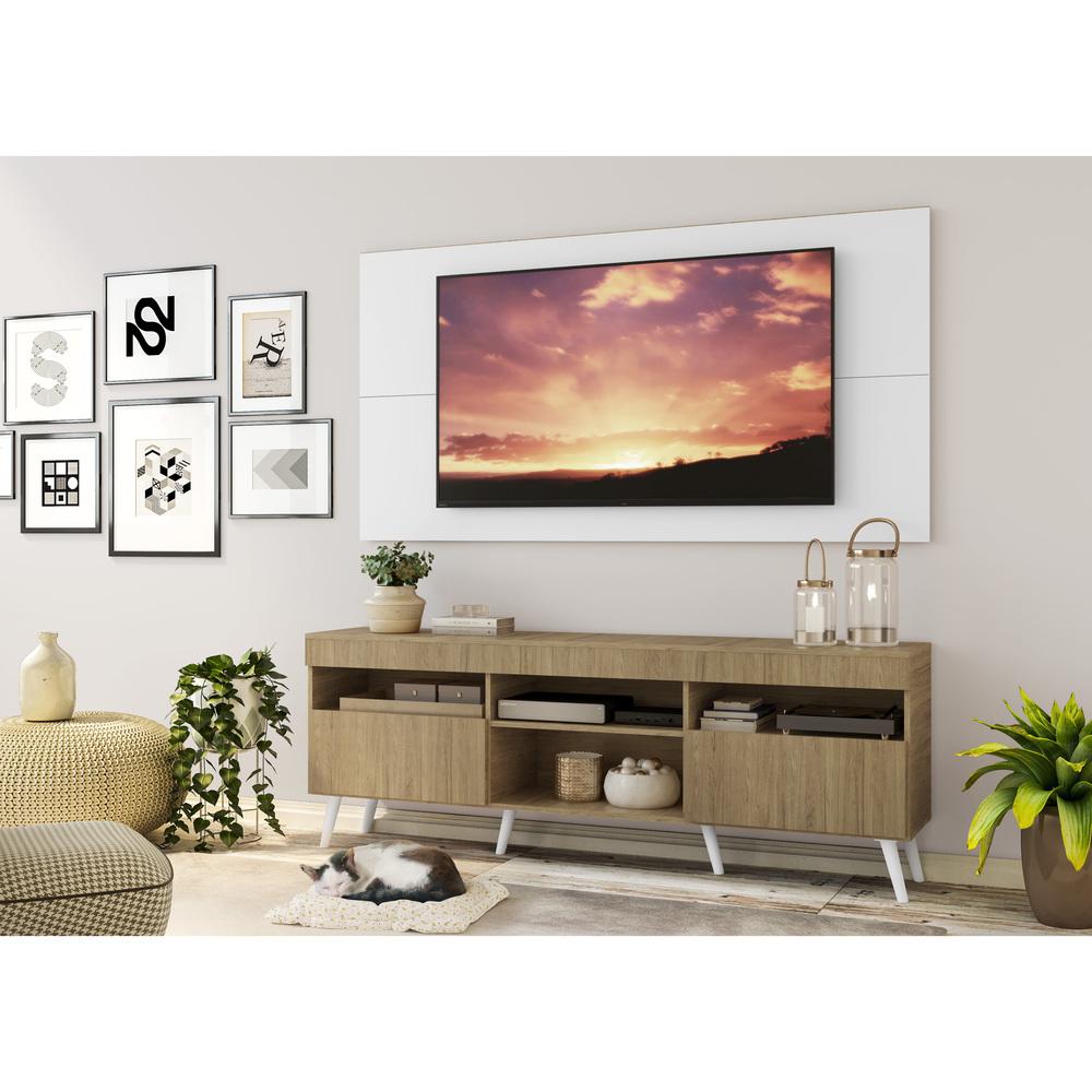 Rack com Painel e Suporte TV 65" Londres Multimóveis Pés Retrô e 2 portas Rustic/Branco/Branco