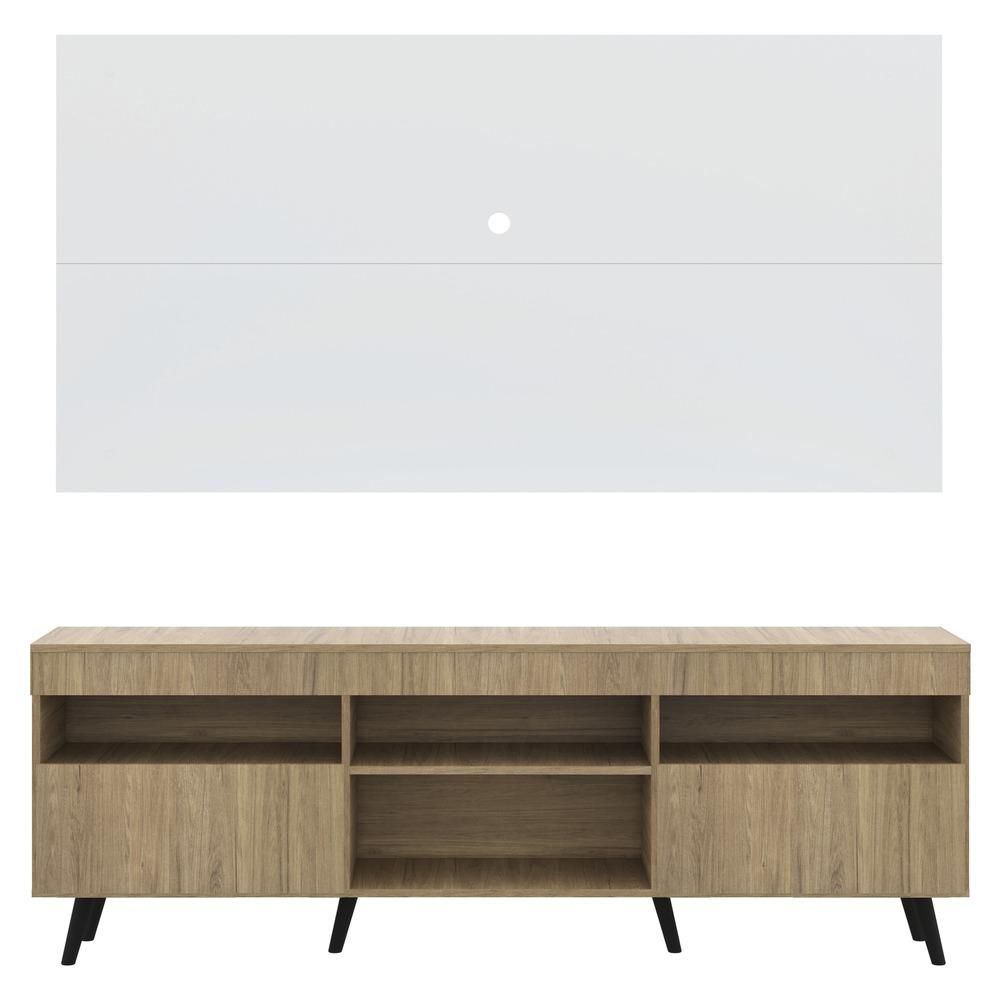 Rack com Painel e Suporte TV 65" Londres Multimóveis Pés Retrô e 2 portas Rustic/Branco/Preto