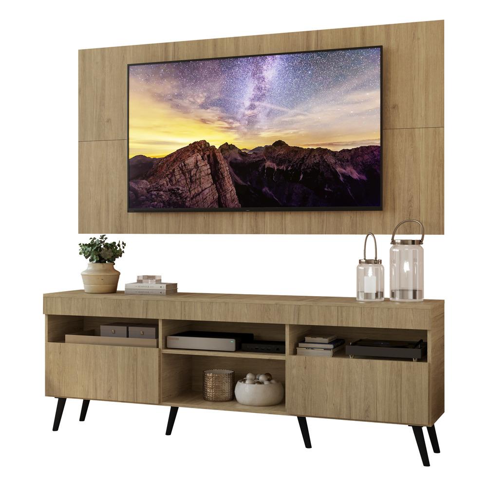 Rack com Painel e Suporte TV 65" Londres Multimóveis Pés Retrô e 2 portas Rustic/Preto
